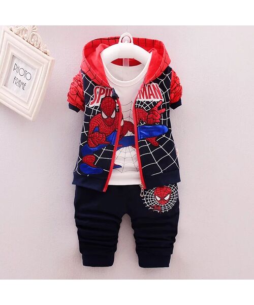 Trening 3 piese Spiderman, bluza trening cu gluga, maleta alba, pantaloni