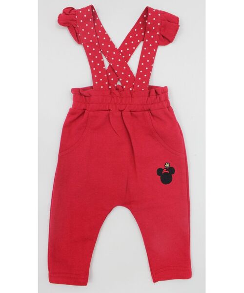 Set 2 piese "Love Minnie", bluza maneca lunga, pantaloni rosii cu bretele