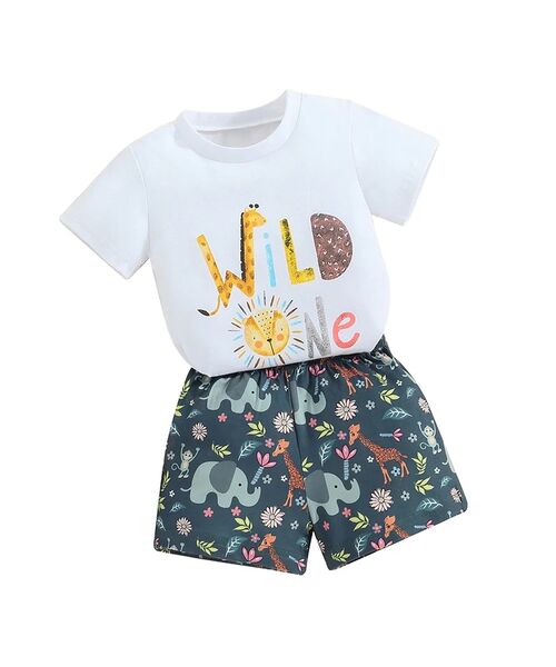 Set aniversar 1 an "Wild party", tricou alb, pantaloni scurti