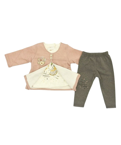 Set 3 piese "Zana primaverii", jacheta frez, bluza alba maneca lunga, pantaloni gri