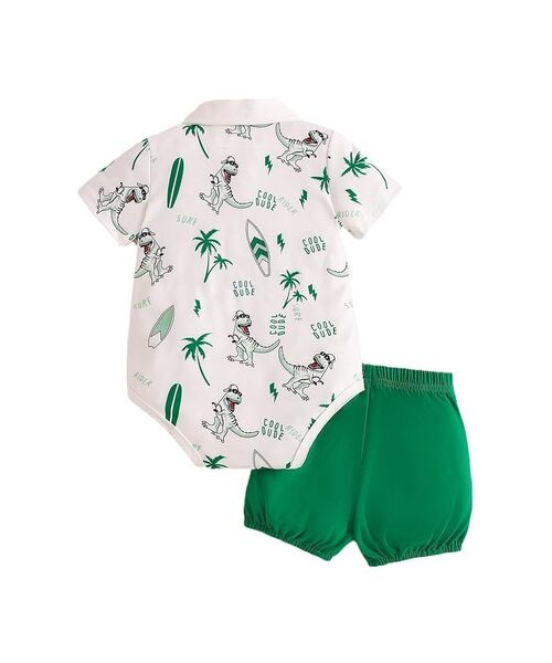 Set vara 2 piese "Cool dino", body alb, pantaloni scurti verzi