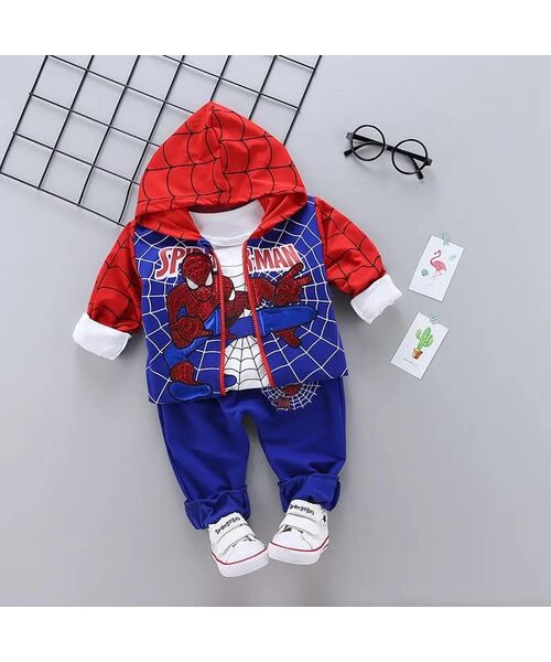 Trening 3 piese Spiderman, bluza trening cu gluga, maleta alba, pantaloni