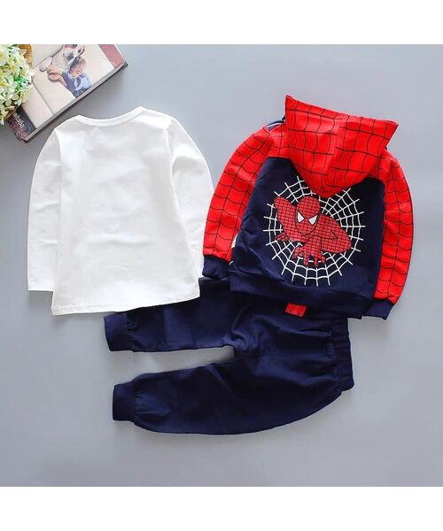 Trening 3 piese Spiderman, bluza trening cu gluga, maleta alba, pantaloni