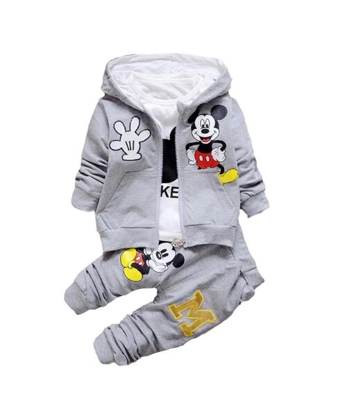 Trening 3 piese "Mickey", hanorac cu urechi, bluza alba maneca lunga, pantaloni