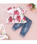 Set 2 piese tricou flori si blugi