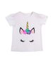 Set 3 piese "Unicornul curcubeu", tricou alb, fusta multicolora si clips