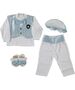 Set 4 piese  "Micul gentleman", bluza cu vesta atasata, pantaloni , bereta si papucei