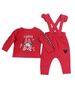 Set 2 piese "Love Minnie", bluza maneca lunga, pantaloni rosii cu bretele