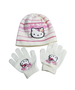 Set alb cu roz "Hello Kitty", caciula + manusi, 3-4 ani