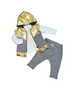 Set 3 piese "Fantastic star",  vesta metalizata, bluza alba, pantaloni gri stil pipita