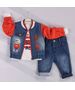 Set blug 3 piese "Little bear", geaca, bluza alba maneca lunga, pantaloni albastri