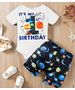 Set aniversar 1 an "Space party" , body alb maneca scurta , pantaloni scurti