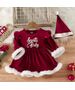 Set Craciun 2 piese "Santa baby", rochie rosie cu blanita alba si caciulita catifea