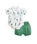 Set vara 2 piese "Cool dino", body alb, pantaloni scurti verzi