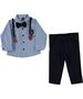 Set 2 piese, camasa bleu model stelute cu papion, pantaloni bleumarin cu bretele detasabile