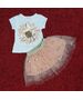 Set vara 2 piese "Margareta sclipitoare", tricou alb , fusta tull frez